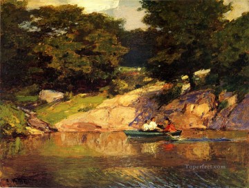 エドワード・ヘンリー・ポットハスト Painting - セントラルパークの風景が広がるビーチでボート遊び エドワード・ヘンリー・ポットストスト